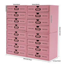 4 Pieces File Storage Box Desktop 16 Drawers Pink Wooden Storage Box