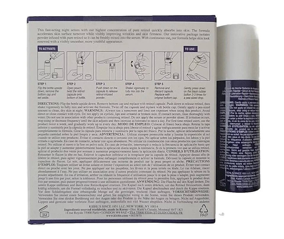 Kiehl's Retinol Fast-Release Wrinkle Reducing Night Serum 0.94oz& 1g New In Box - Image 4 of 4