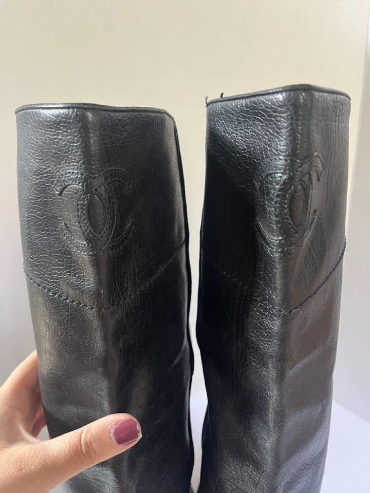 Chanel Botas Hasta la Rodilla Cuero Negro Talla 38 / EE. UU. 7.5 Foto 4 de 4