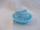 Vintage Mini Blue Milk glass Rabbit / Bunny on Nest Woven Basket salt "B" Boyd
