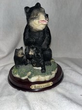 Vintgage1995 Crosa Black Bear Mother & Cubs Figurine Ruby's Collection Wood Base
