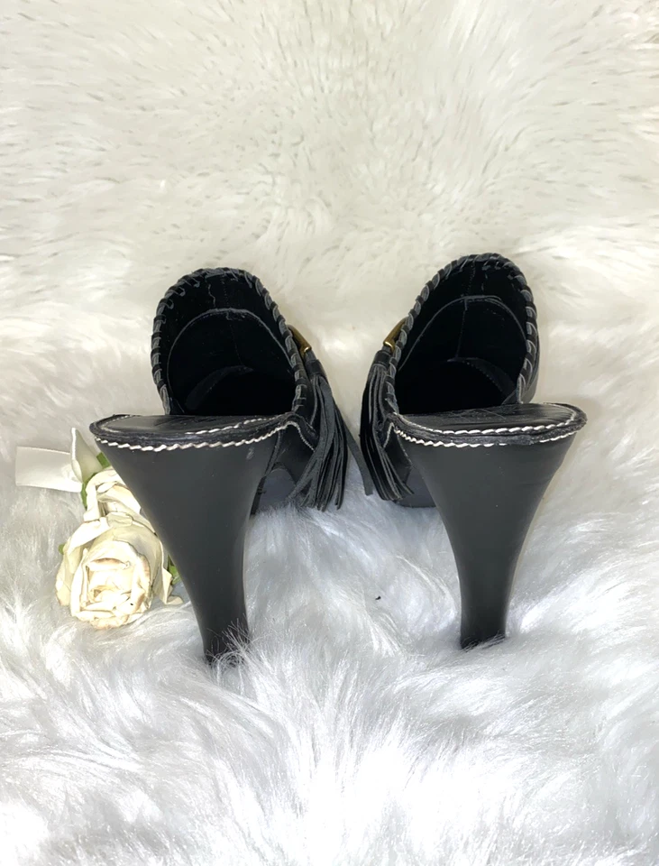 Coach Women Katryna Black Leather Casual Fringed Mule Shoes Size 10B Chic Luxury - Image 2 of 4