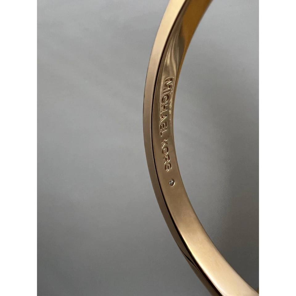 Michael Kors One Size Rose Gold-Tone Bangle Pavé Lock Charm Hinged Chic Modern - Image 3 of 4