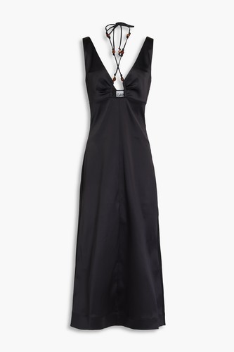 RRP€285 GANNI Satin Midi A-Line Dress EU38 US8 UK12 L Shirred Collared V Neck - Picture 3 of 6