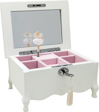 White Ballerina Musical Jewelry Box with Mirror - Perfect Gift for Girls