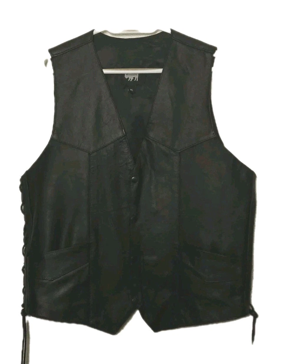 Men's Leather Biker Vest Concealed Carry Motorcycle Buffalo Outdoors Size XL