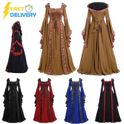 Damen-Mittelalter-Renaissance-Kleid mit Spitze, Karneval-Kostüm