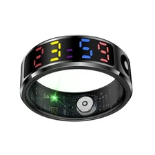 BT Smart Ring Health Tracker Display Screen  Waterproof Fitness Ring Size9 Black