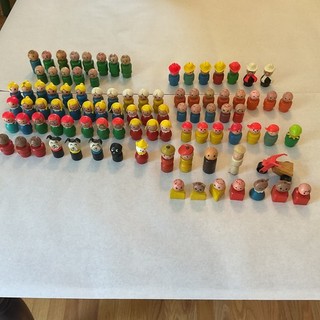 Vintage Lot 93 Fisher Price Wooden Little People Angry Boys Firemen Grandmothers