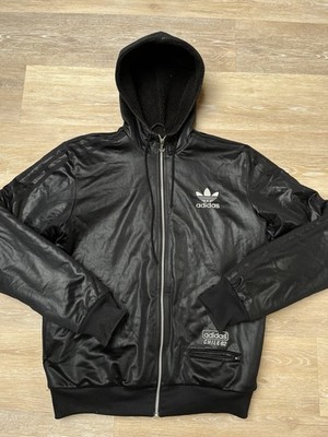 Adidas Chile 62 Jacke Schwarz Leder Look Vintage Y2K Track Jacket Größe M