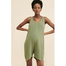Stowaway Collection Olive Green Romper Jumpsuit Sleeveless Pockets Size Large