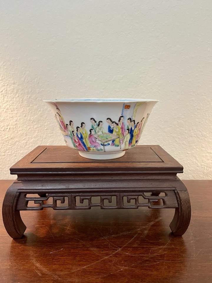 Antiguo ponche de porcelana rosa familiar china del siglo XIX, mediados de la dinastía Qing, marcado Foto 2 de 4