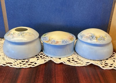 Antique Floral German Bavaria 6pc Porcelain Dresser Vanity Set Hair Receiver +2