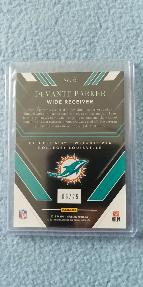 2019 MAJESTIC BASE HOLO SILVER DEVANTE PARKER #'D 06/25 MIAMI DOLPHINS - Image 2 of 2