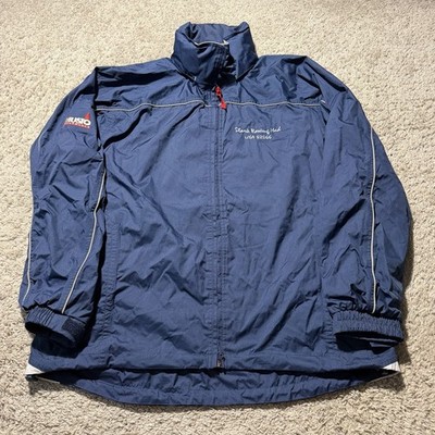 Musto Sailing Jacket Mens XL Full Zip Packable Hood Mesh Lined Blue Vintage