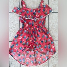 Little Lass colorful red orange floral print cold shoulder romper boho kids sz 5