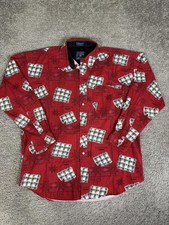 Vintage Ralph Lauren Chaps Shirt Mens L Red Snowbound Holiday Patch Long Sleeve