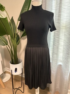 Rachel Zoe Midi Dress S Black Mixed Material Mock Neck Minimalist Quiet Luxury