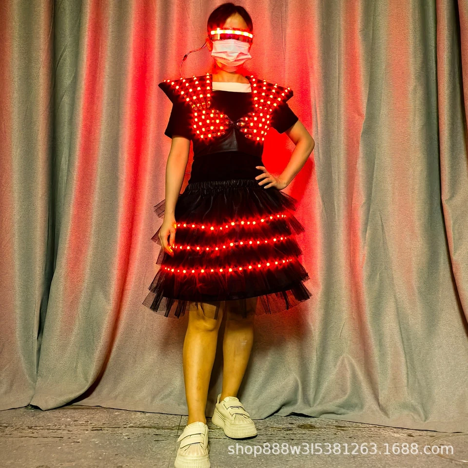 Светодиодная цветная светящаяся черная кружевная юбка RGB вечеринка DJ бар выступление костюм Cos - Изображение 4 из 4