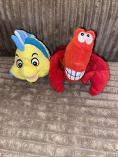 Vtg Disney Store Little Mermaid Flounder Sebastian Mini Bean Bag Plush Pair