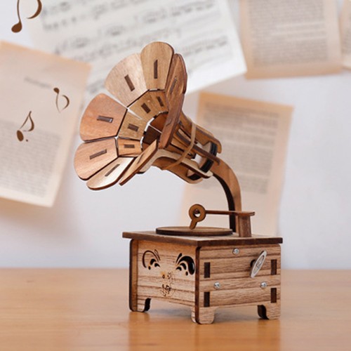 Caja de Música Decorativa Madera Retro Diseño Fonógrafo Miniatura Hecha a Mano Música - Imagen 7 de 11