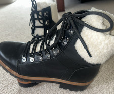 Women’s Marc Fisher Black Sherpa Lace Up Biker Boots MFISABEL Size 10M
