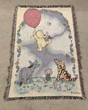 Vintage Disney Winnie the Pooh Tapestry Throw Blanket 34x52 Fringe Wall Hanging