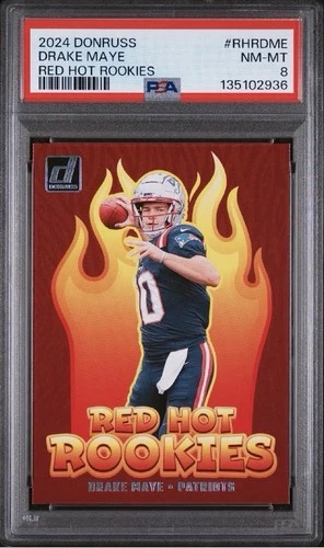 2024 Panini Donruss Red Hot Rookies Drake Maye #RHR-DME PSA 8 Patriots