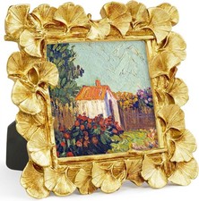 4X4 Vintage Small Picture Frame, Antique Ornate Leaf Gold Square Photo Frame,