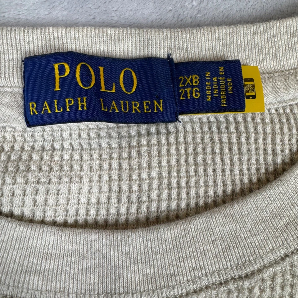 Polo Ralph Lauren Long Sleeve Waffle Knit Cotton T-Shirt Mens 2XB Beige - Image 3 of 4
