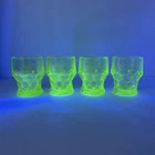 VTG Anchor Hocking Uranium Glass Georgian Honeycomb Tumblers Green 4oz Set of 4