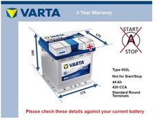 Battery fits TOYOTA YARIS 1.3 1.5 2011 on Varta 002L 420A 44Ah 4Yr Warranty New