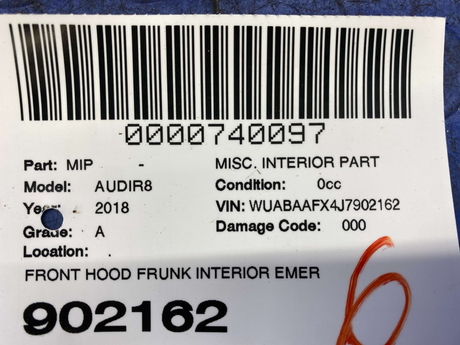 2017-2023 AUDI R8 V10 4S RWS OEM FRONT HOOD FRUNK INTERIOR EMERGENCY PANEL TRIM