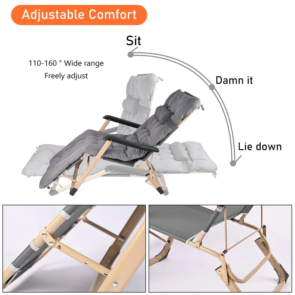 Zero Gravity Chair Reclining Sun Lounger Outdoor Garden Folding with Cushion Pad - Image 2 of 4