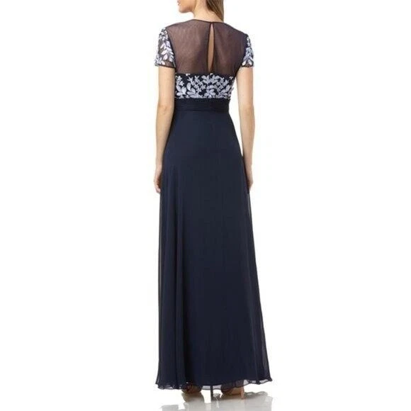 NWT JS Collections Embroidered Illusion Bodice Gown Floral Chiffon Maxi Blue 8 - Image 2 of 4