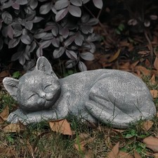 Garden Sleeping Cat Memorial Stone Grave Marker Remembrance Gray