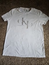 CALVIN KLEIN JEANS Womens Graphic T-Shirt Top Small White Cotton see Photos