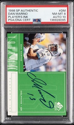 1998 SP AUTHENTIC PLAYER'S INK #DM DAN MARINO PSA 8 AUTO 10