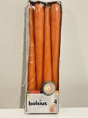 BOLSIUS Orange Taper Candles - 4 Count Unscented 10 Inch - 8 Hours Burn New