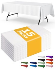 15 Pack White Plastic Tablecloths 54x108 Disposable Table Covers 6FT Table