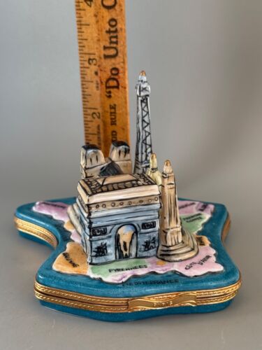VTG Limoges France Deco Peint Main Porcelain Paris Trinket Box Map Notre Dame - Picture 3 of 18