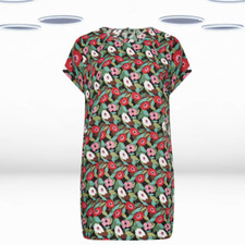 Ex Women's Plus Size Floral Print Dipped Hem Shift Dress - Black Mix (Defect)