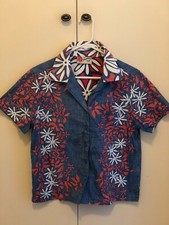 Youth M HILO HATTIE Hawaiian Tiki Shirt BUTTON DOWN SHIRT Boy Surfing Original