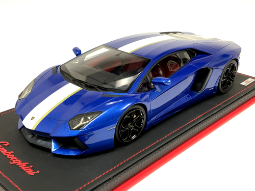 1/18 MR Collection Lamborghini Aventador LP700 Blue Balboni Stripe Leather Base - Picture 1 of 8