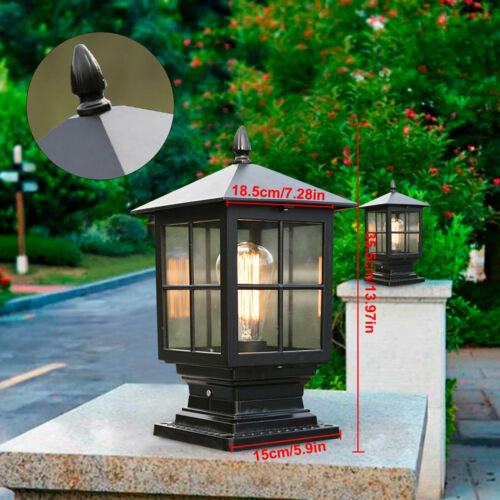 Vintage Outdoors Lamp Post Light Fixture Black Garden Fence Pillar Lantern Set