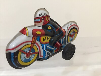 Vintage Japan Military Police Motorcycle Tin Toy Very Good
