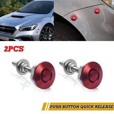 2X Red Push Button Quick Release Hood Bonnet Pins Lock Clip Car Bumper Latch Kit
