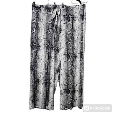 Goddess Womens Plus Size Pants Sz 3X Black White Snakeskin Print Wide Leg