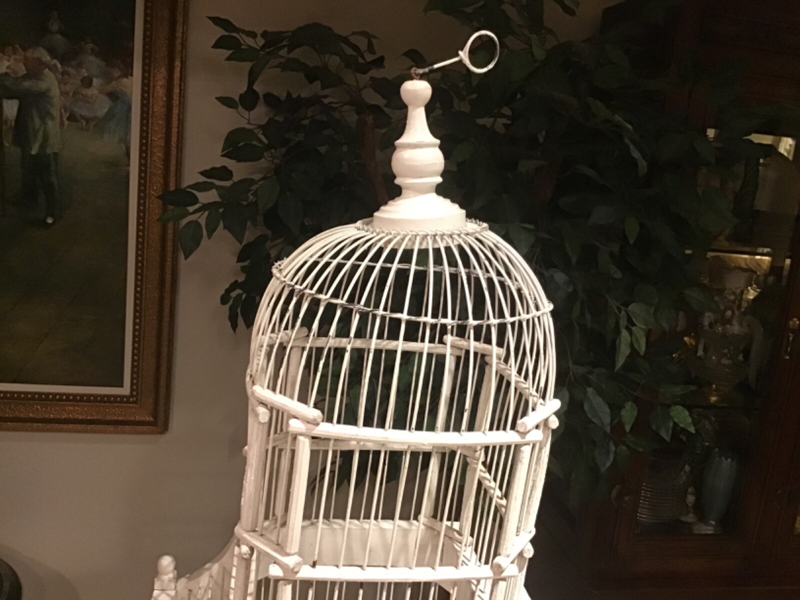 Vintage Victorian Wood and Wire Metal Dome Bird Cage White shabby ...