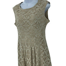 Crochet Lace Dress Womens Size 10 Neutral A Line Sleeveless London Times